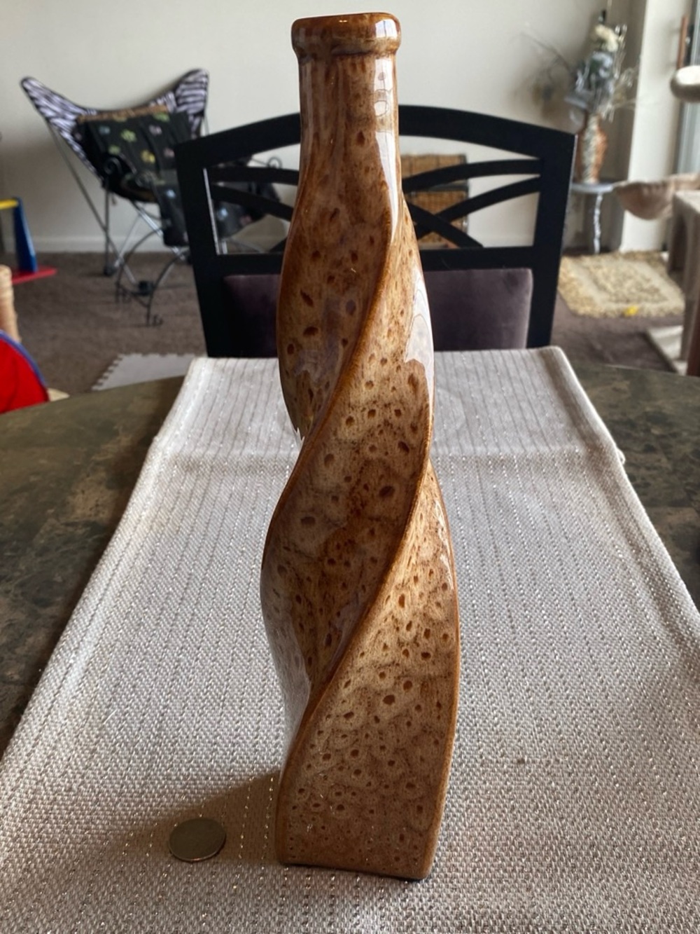 Vintage Japanese Twisted Ceramic Vase in Brown - Home Accents